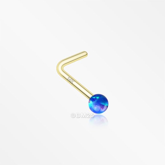 14 Karat Gold Fire Opal Ball L-Shaped Nose Ring - Picture 5 of 5